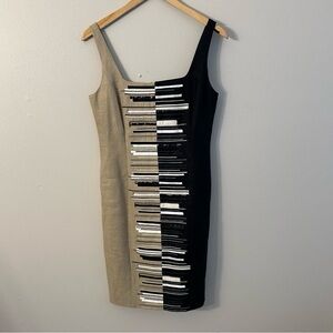 WORTH Embroidered 100% Linen Tan & Black Dress